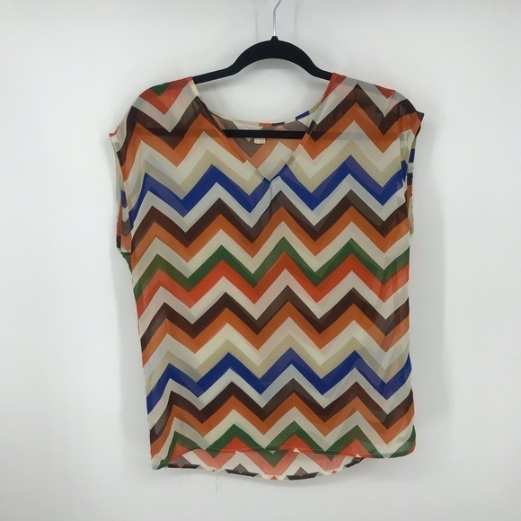 Tulle Vibrant Colorful Chevron Blouse - Picture 3 of 8